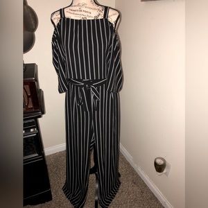 Retro 2piece baggy pants and cold shoulder slightly cropped top, smocked back.